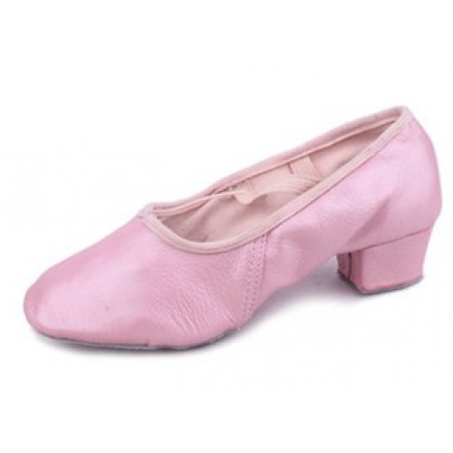 Балетки на каблуке Китай для танцев розовые/телесные БК11